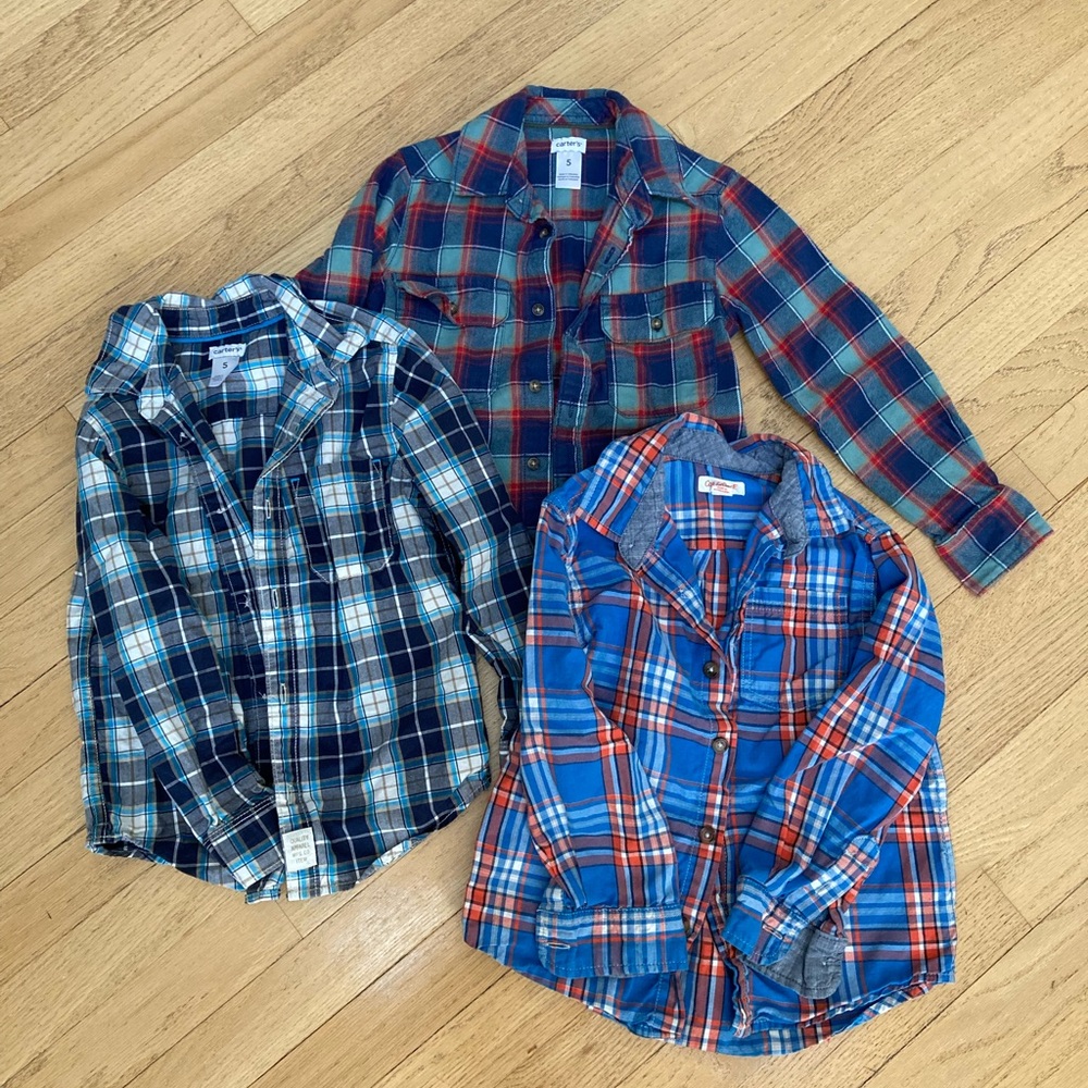 Lot three boys button shirts flannel cotton (5)